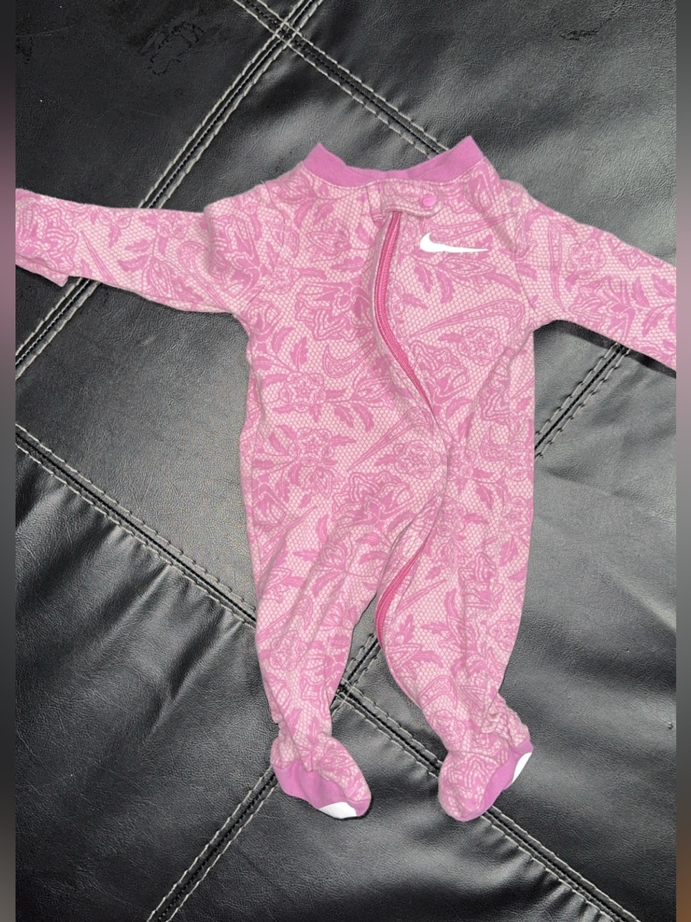 Nike Pink Floral-Print Footed Baby One-Piece